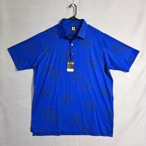 NWT Footjoy Mens Blue AOP Jungle Leaf Performance Golf Polo 28042 Size XL